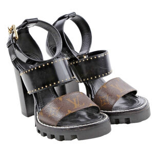 Louis Vuitton Star Trail Studded Heel Ankle Sandals Brown Size 36.5